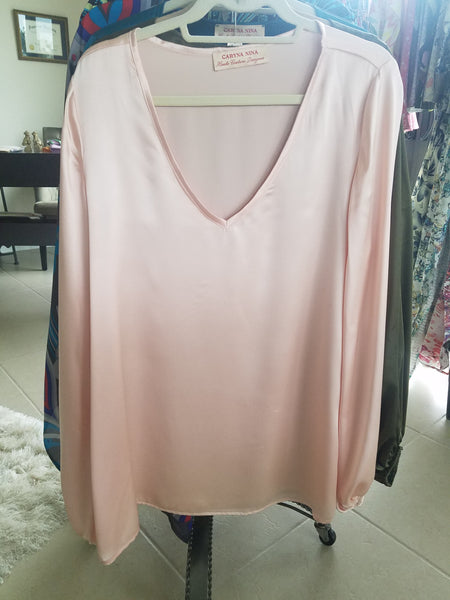 V-neck top with balloon sleeves