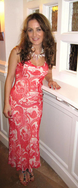Mermaid Dress in red swirl silk chiffon print