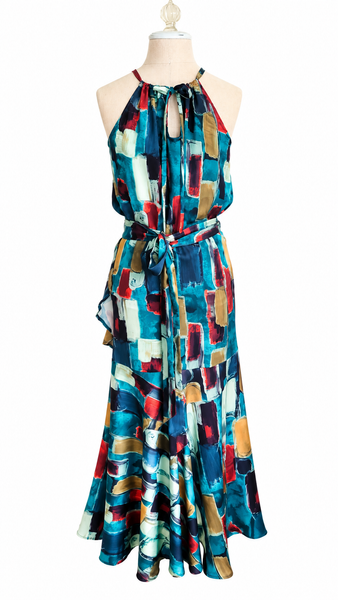 Keyhole Rayon Blend Top - Fall Abstract