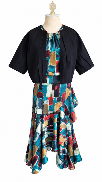 Keyhole Rayon Blend Top - Fall Abstract