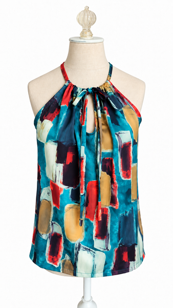 Keyhole Rayon Blend Top - Fall Abstract