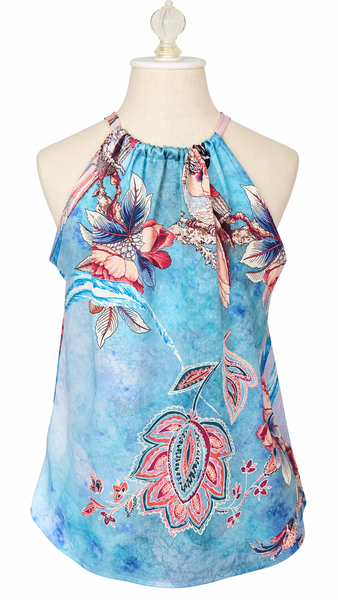 Keyhole Silk Charmeuse - Tropical Turquoise