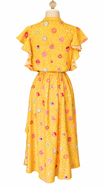 Short Sleeve Cotton Long Wrap Dress - Yellow Marigold