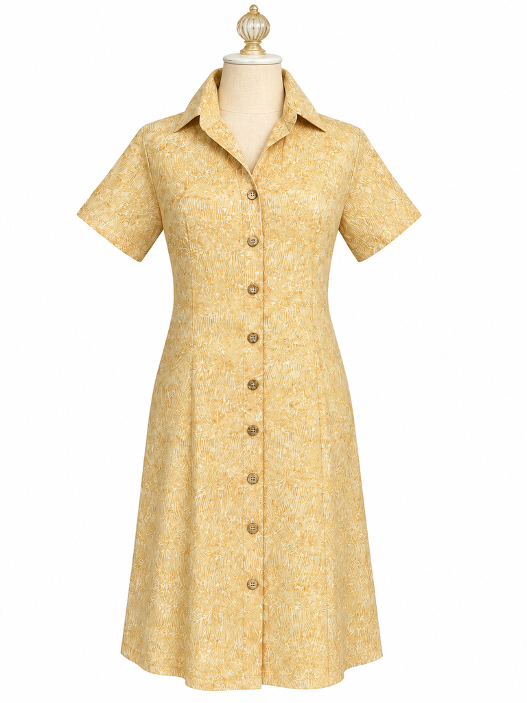 Short Sleeve Cotton Shirt Dress - Honey