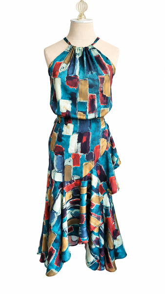 Keyhole Rayon Blend Top - Fall Abstract