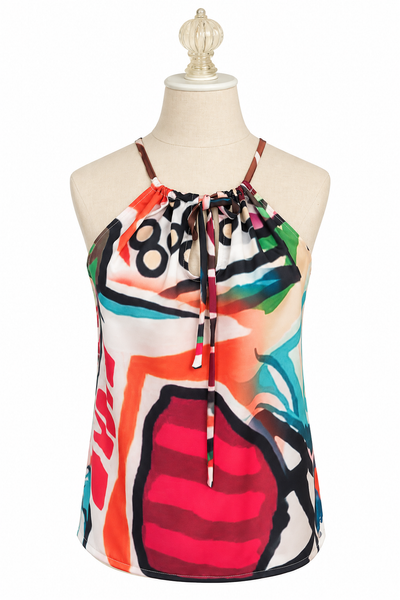 Keyhole Rayon Blend Top - Bold Colorful Art