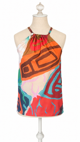 Keyhole Rayon Blend Top - Bold Colorful Art