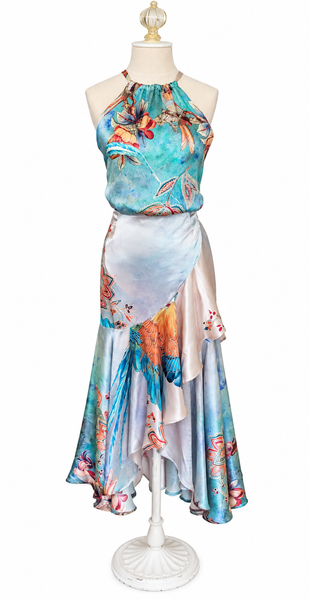 Longwrap Silk Charmeuse Skirt - Tropical Turquoise