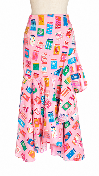 Long Wrap Cotton Skirt - Pink Vintage