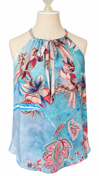 Keyhole Silk Charmeuse - Tropical Turquoise