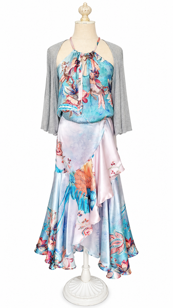 Longwrap Silk Charmeuse Skirt - Tropical Turquoise