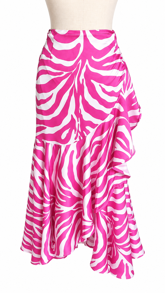 Long Wrap Rayon Blend Skirt - Fuchsia Animal Print