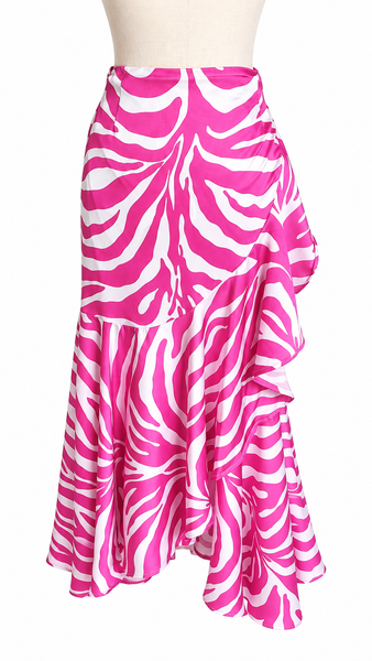 Long Wrap Rayon Blend Skirt - Fuchsia Animal Print
