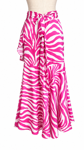 Long Wrap Rayon Blend Skirt - Fuchsia Animal Print