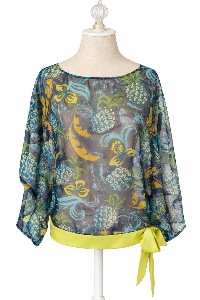 Bohemian Silk Chiffon Top - Navy Multi