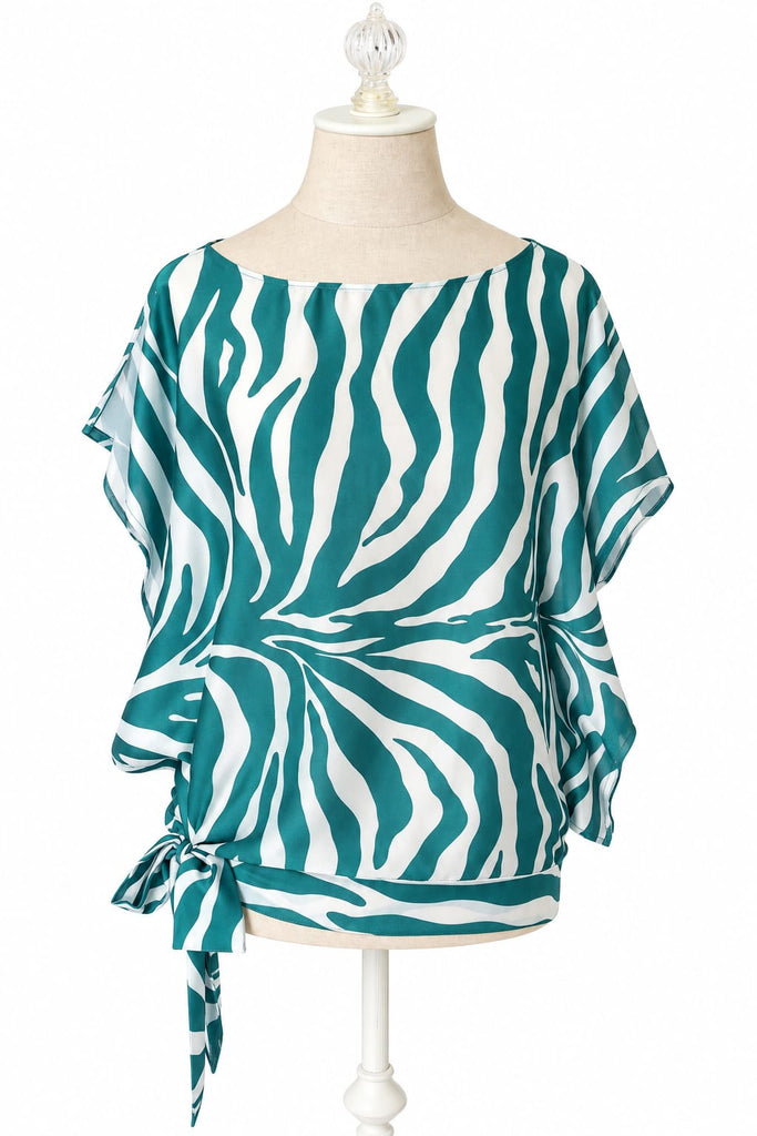 Bohemian Rayon Blend Top - Green Animal Print