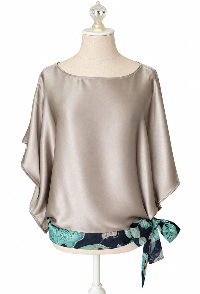 Bohemian Silk Charmeuse Top - Oyster Grey
