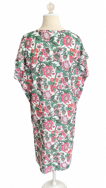 Caftan Cotton Floral - Pink and Green