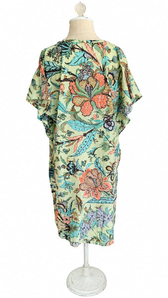 Caftan Cotton Tropical Floral - Chartreuse