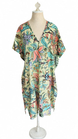 Caftan Cotton Tropical Floral - Chartreuse