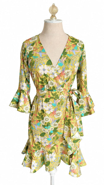 Wrap Dress - Lime Green Floral