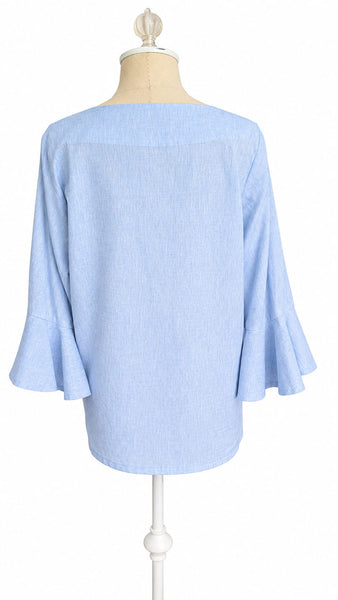 Becky Linen Top - Sky Blue