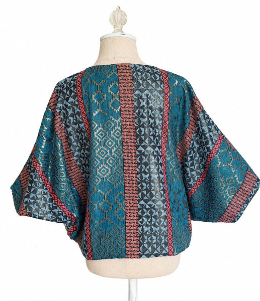 Butterfly Top Italian Brocade  - Raspberry & Green