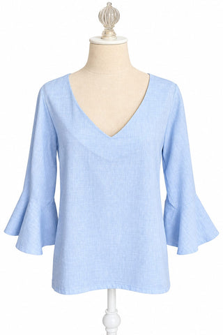 Becky Linen Top - Sky Blue