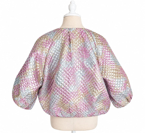 Mini Bomber Metallic Brocade - Pink & Gold & Silver
