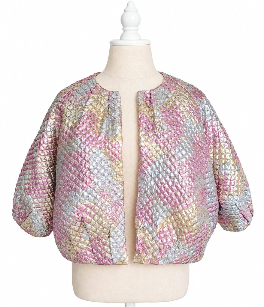Mini Bomber Metallic Brocade - Pink & Gold & Silver