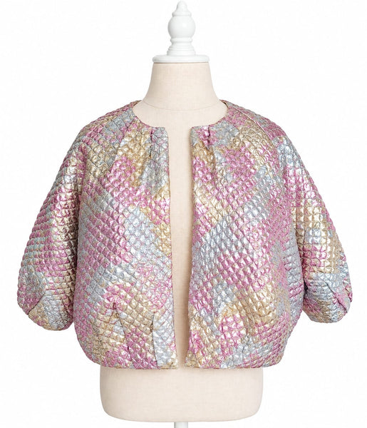 Mini Bomber Metallic Brocade - Pink & Gold & Silver