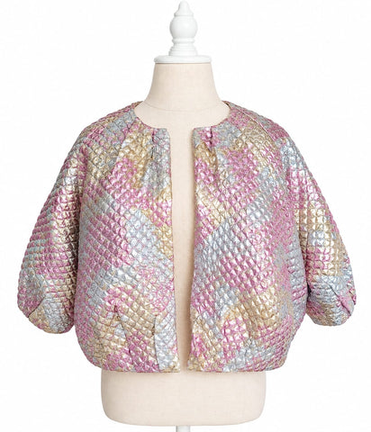 Mini Bomber Metallic Brocade - Pink & Gold & Silver