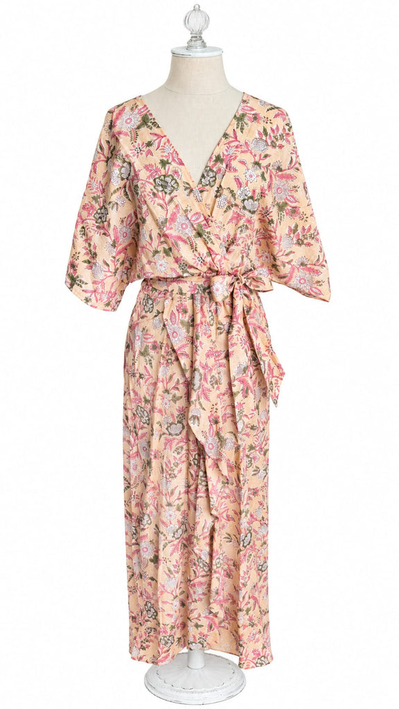 Goddess Dress Cotton - Apricot Floral