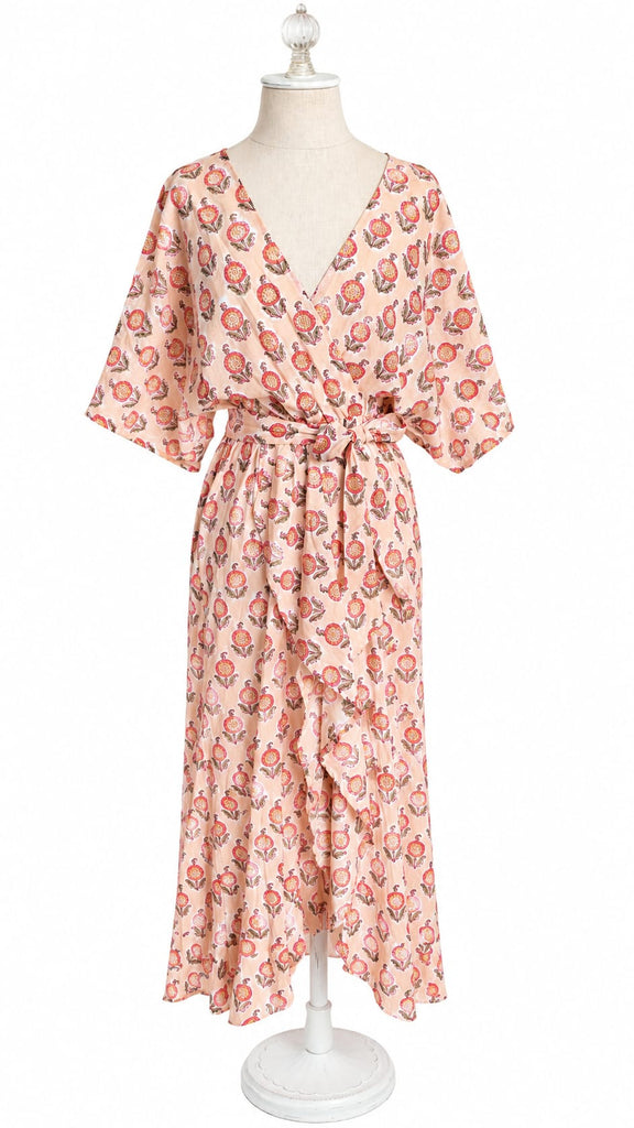 Goddess Dress Cotton Flowers - Peach