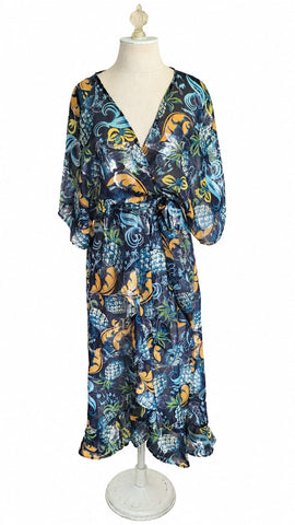 Goddess Dress Silk Chiffon - Navy Multi