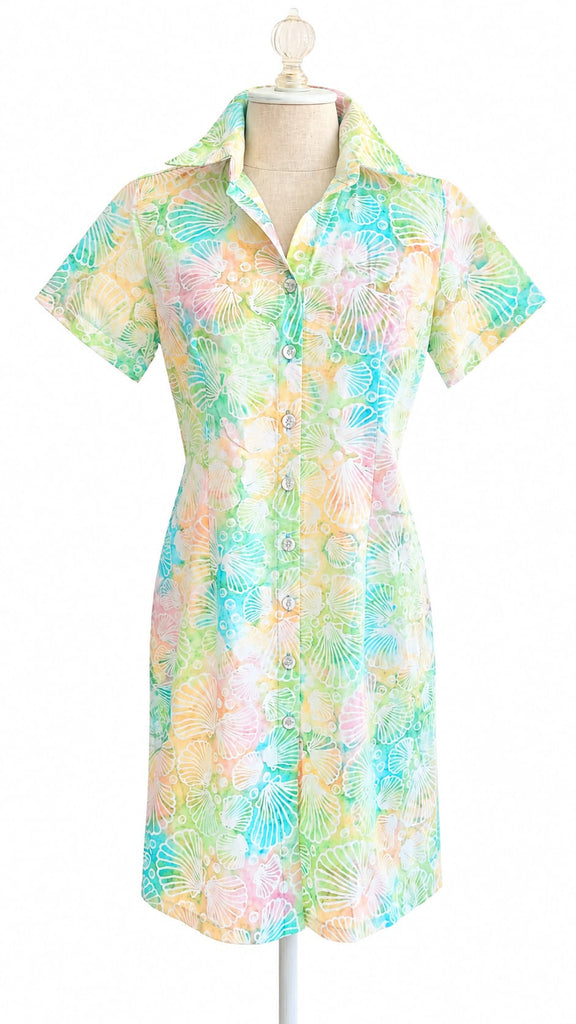 Short Sleeve Cotton Shirt Dress - Pastels