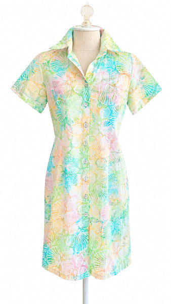 Short Sleeve Cotton Shirt Dress - Pastels