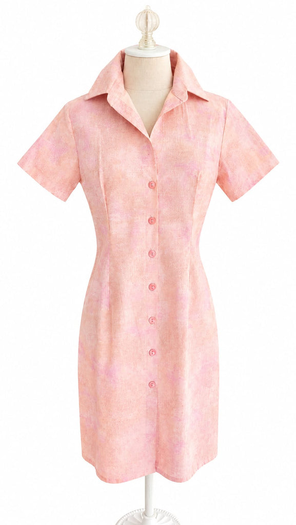 Short Sleeve Cotton Shirt Dress - Coral
