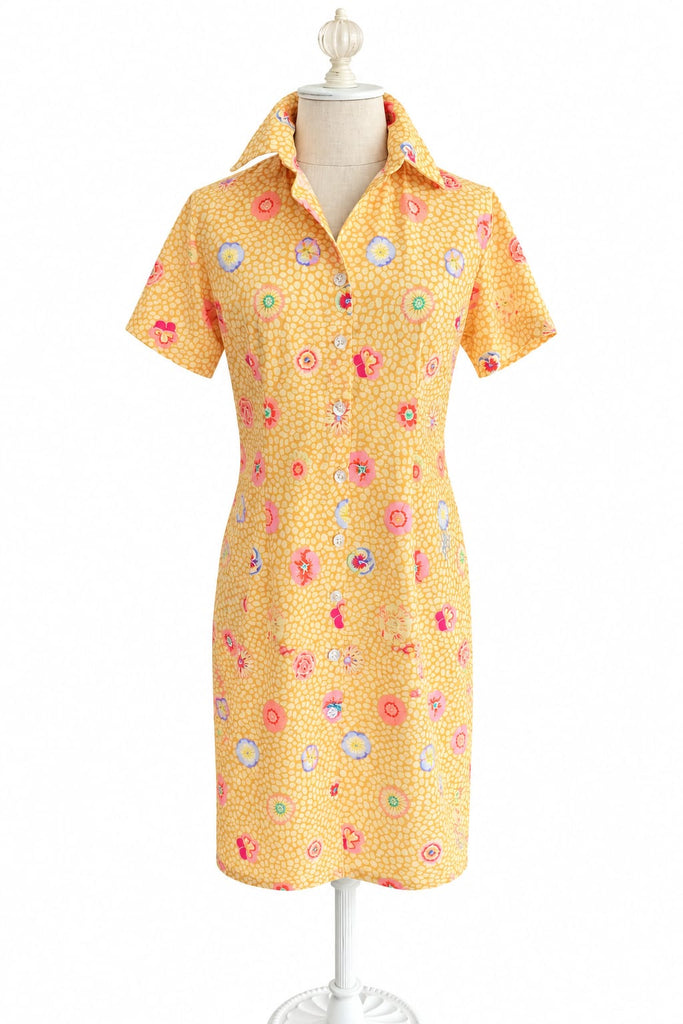 Short Sleeve Cotton Shirt Dress - Yellow Marigold