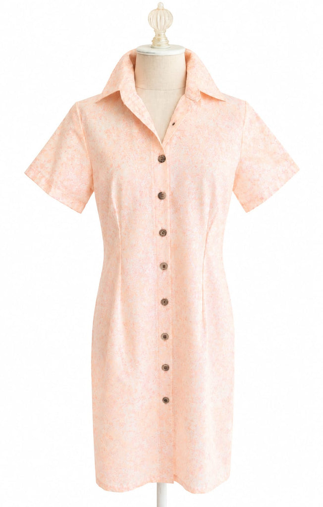 Short Sleeve Cotton Shirt Dress - Apricot