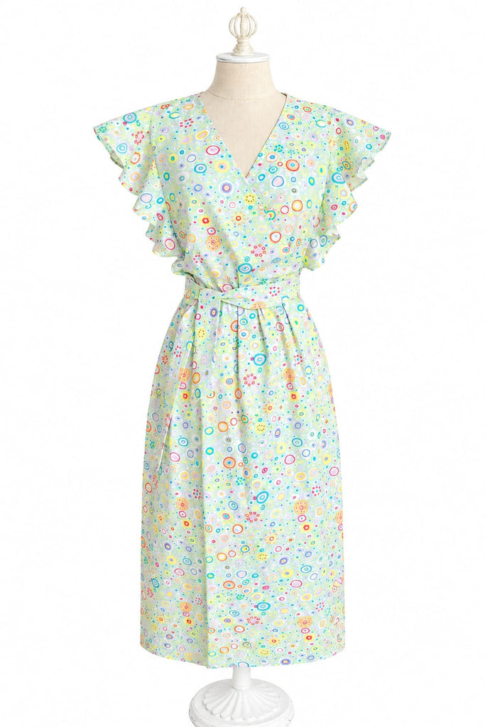 Short Sleeve Cotton Long Wrap Dress - Mint Gobstopper