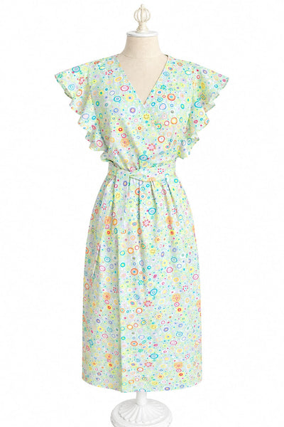 Short Sleeve Cotton Long Wrap Dress - Mint Gobstopper