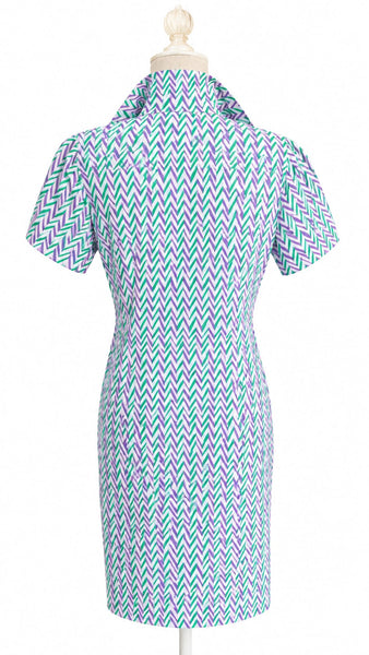 Short Sleeve Cotton Shirt Dress - Lavendar & Green