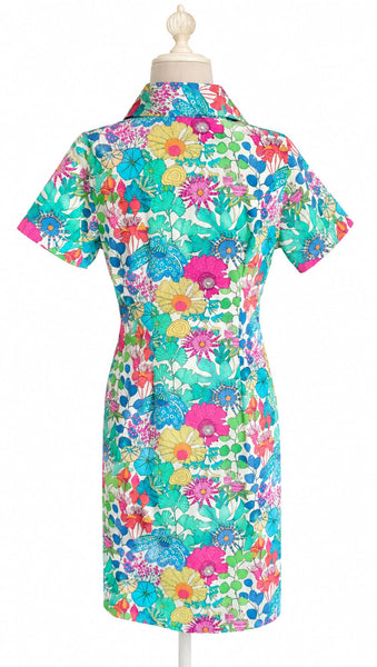 Short Sleeve Cotton Shirt Dress - Garden