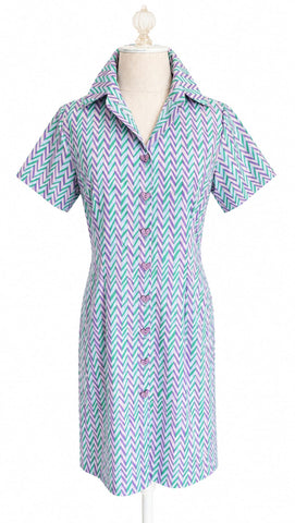 Short Sleeve Cotton Shirt Dress - Lavendar & Green