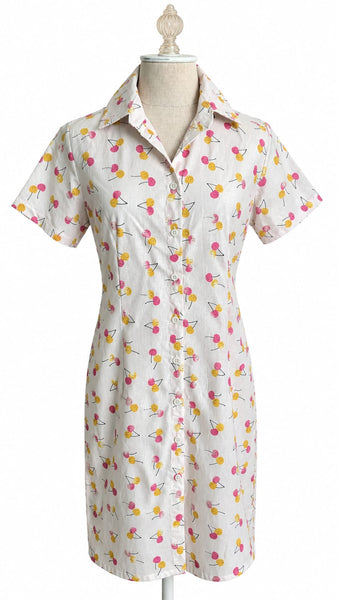 Short Sleeve Cotton Shirt Dress - Off White