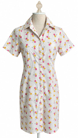 Short Sleeve Cotton Shirt Dress - Off White