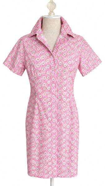 Short Sleeve Cotton Shirt Dress - Pink