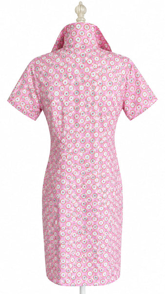 Short Sleeve Cotton Shirt Dress - Pink