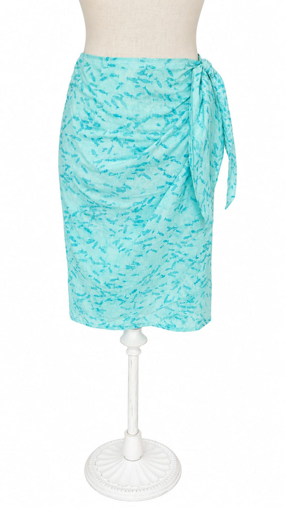 Short Wrap Cotton Skirt - Turquoise